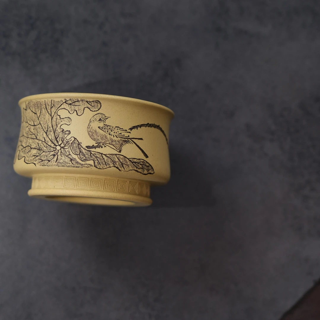 店铺孤品马蹄杯主人杯个人单品杯家用双色手绘刻字复古手工茶杯