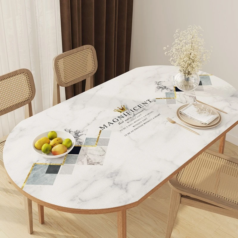 椭圆弧形餐桌垫防水防油大理石纹硅胶桌布免洗可伸缩折叠桌保护垫