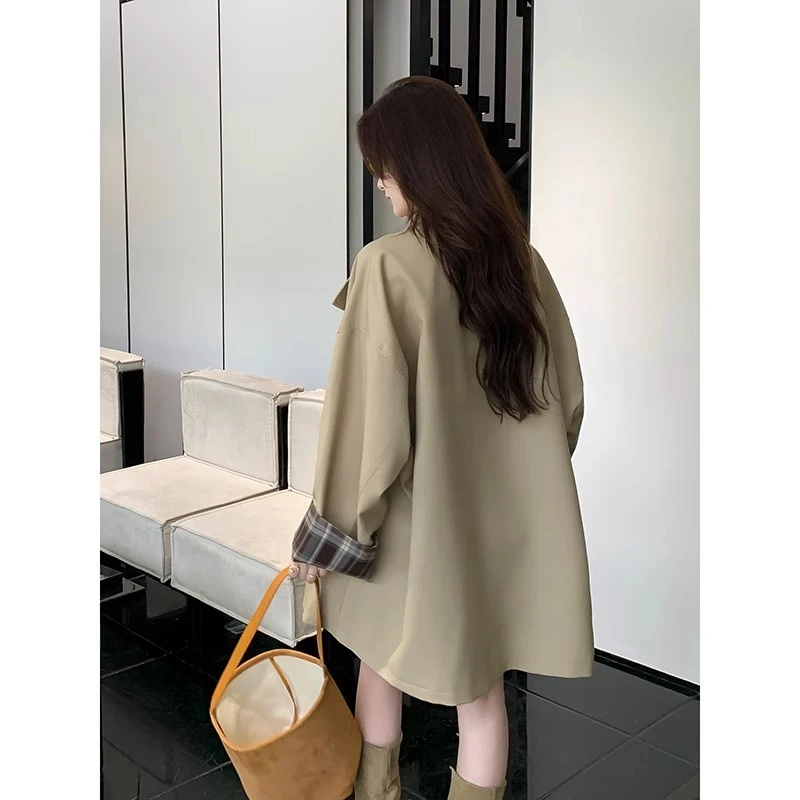 Benview【诺丁山下】2025春季撞色风衣外套廓形显瘦宽松英伦风大衣
