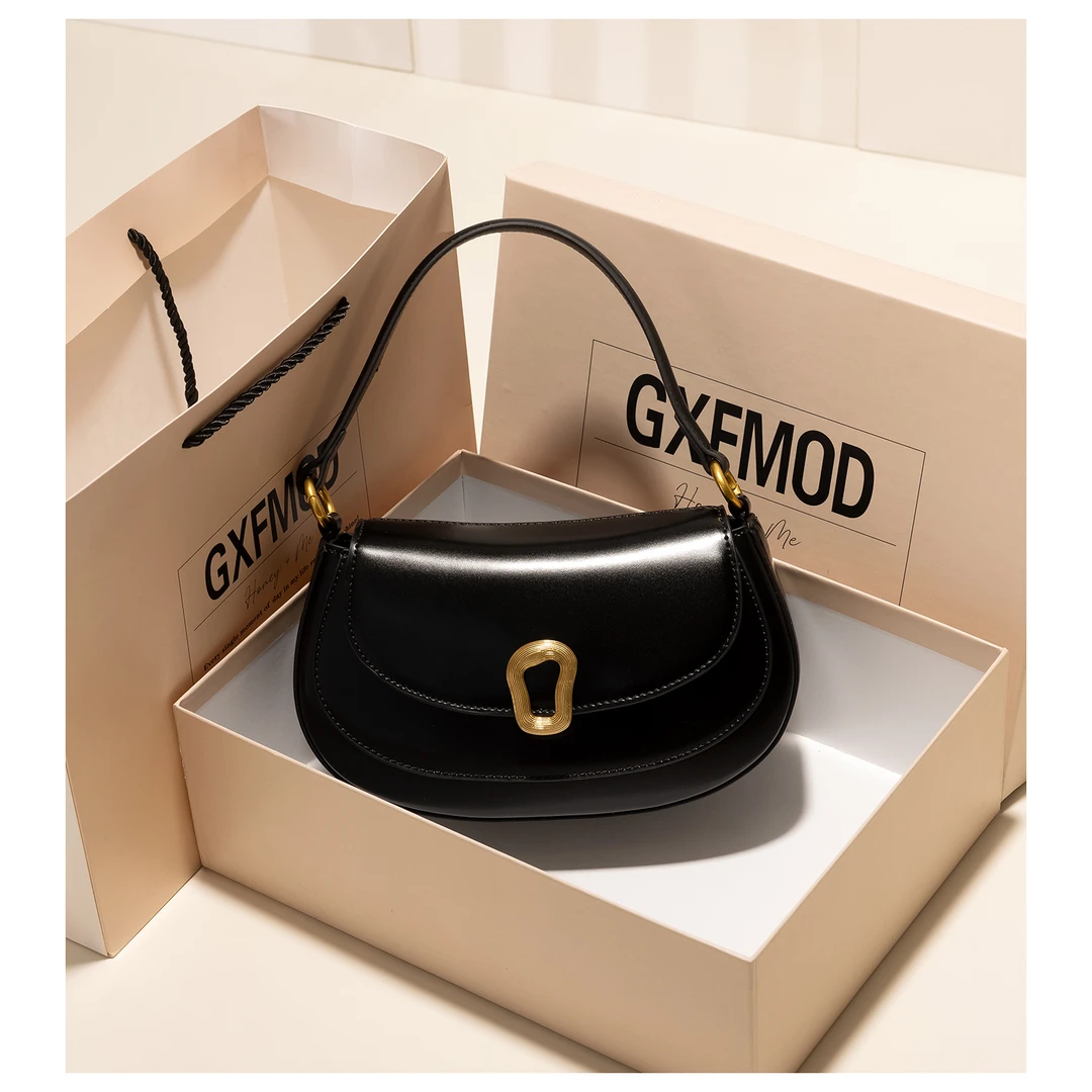 GXFMOD小众品牌法式牛皮通勤包女高级感腋下包2025春夏时尚马鞍包