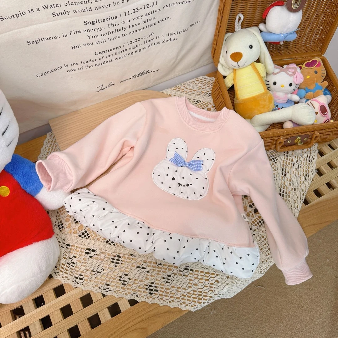 【新疆包邮】儿童一体绒波点兔子卫衣12715