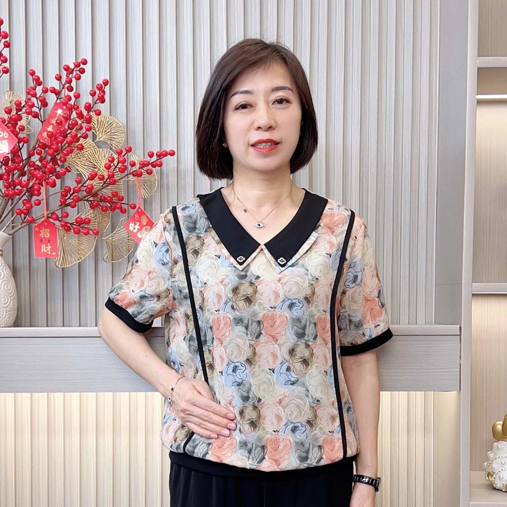 2025夏季新款洋气减龄宽松显瘦气质印花烫钻中老年妈妈装短袖上衣