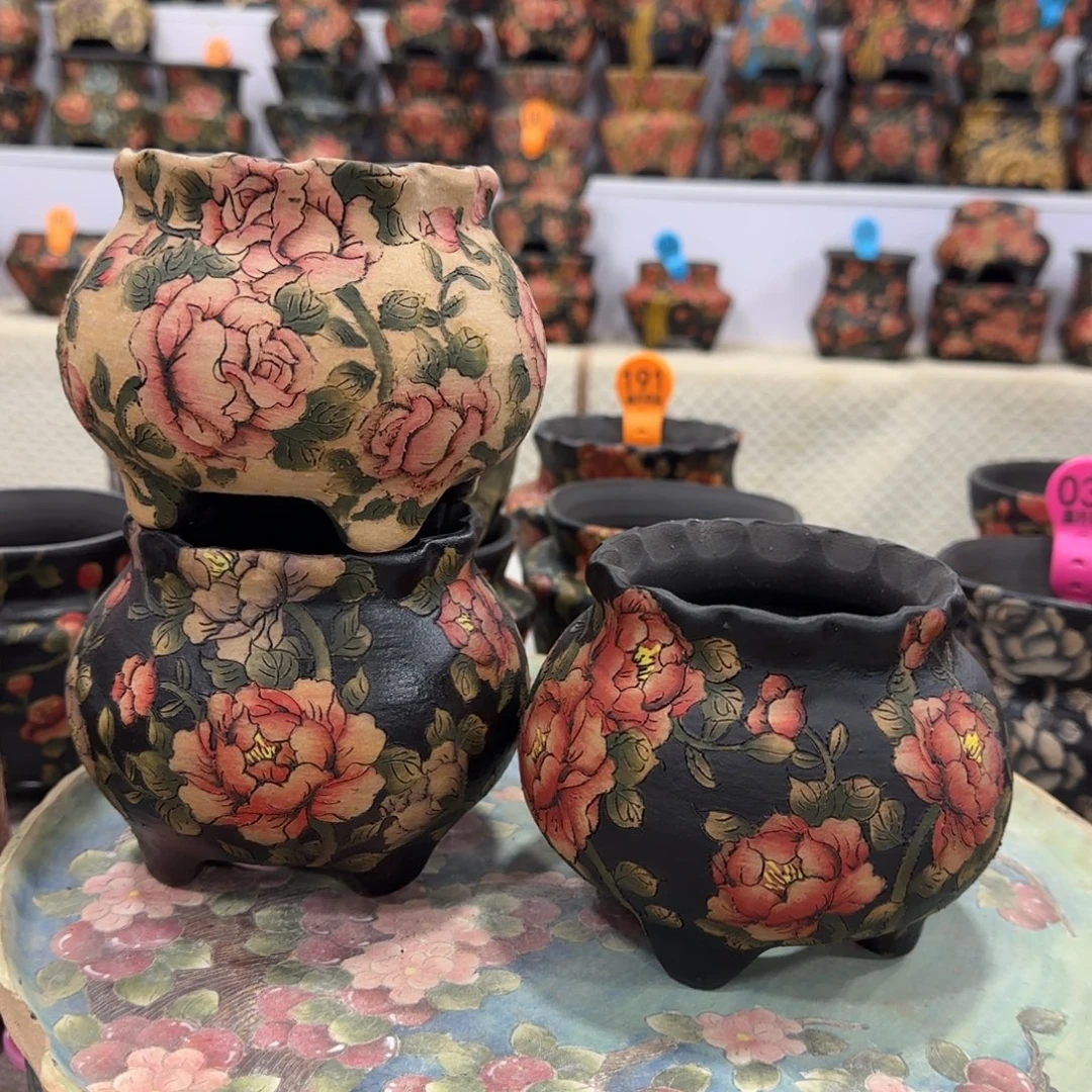 紫砂花盆精品多肉手绘花盆