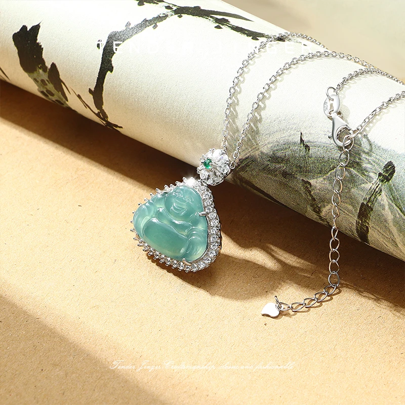 Tender Jinger新款S925银镶嵌天然翡翠吊坠轻奢高级送银链子