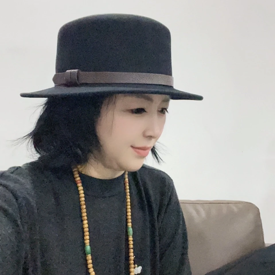 礼帽复古设计师牛仔帽子平顶爵士帽钟形遮阳宽檐秋冬