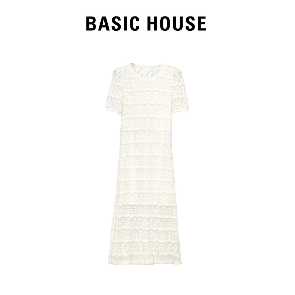 Basic House/百家好TS优雅千金风蕾丝短袖连衣裙镂空蛋糕裙QX451