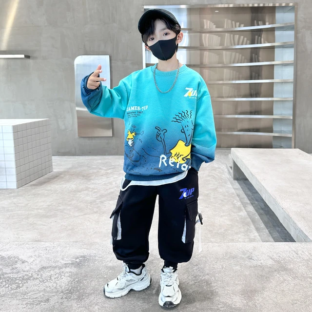 儿童装男童套装秋款2025新款渐变炸街男孩帅气春秋季卫衣两件套潮