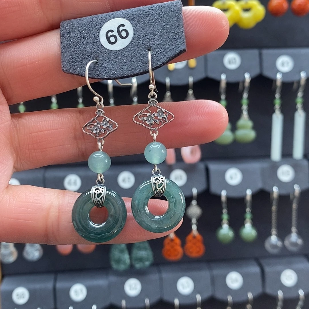 翡翠银S925镶嵌耳饰