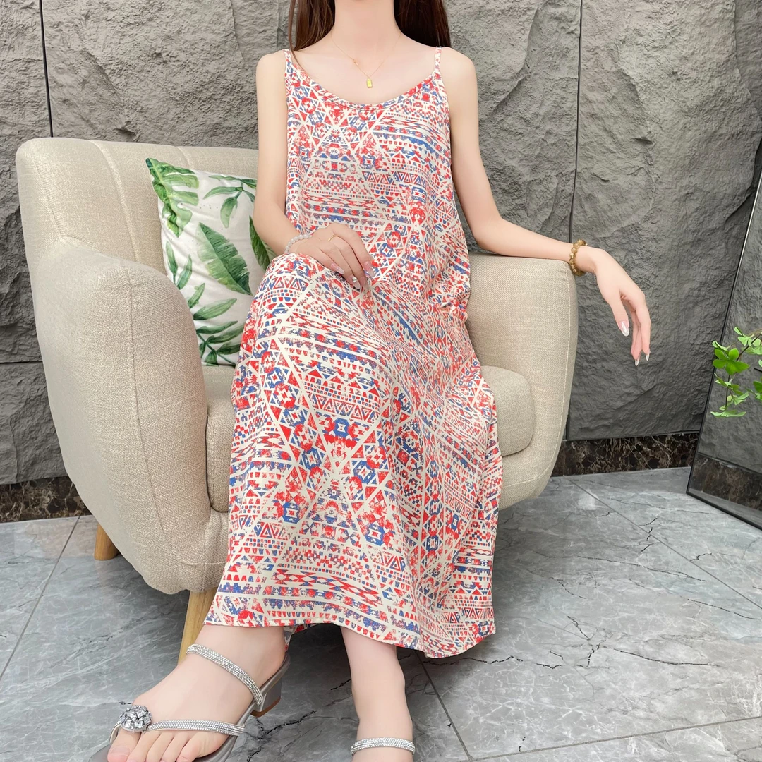 【流素】夏季碎花吊带裙女时尚宽松气质夏季法式无袖印花连衣裙