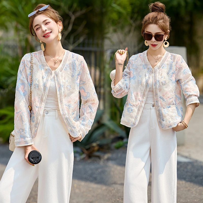 高端新中式国风复古开衫上衣春季轻奢名媛气质重工钉珠短款外穿女