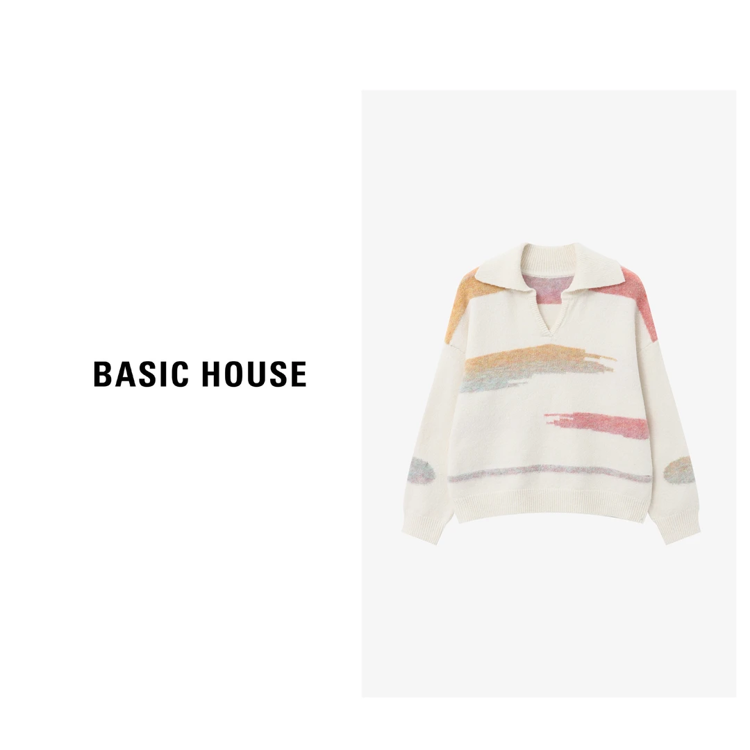 Basic House/百家好秋季韩系慵懒风彩色渐变保暖毛衣-B0625B5OLE2