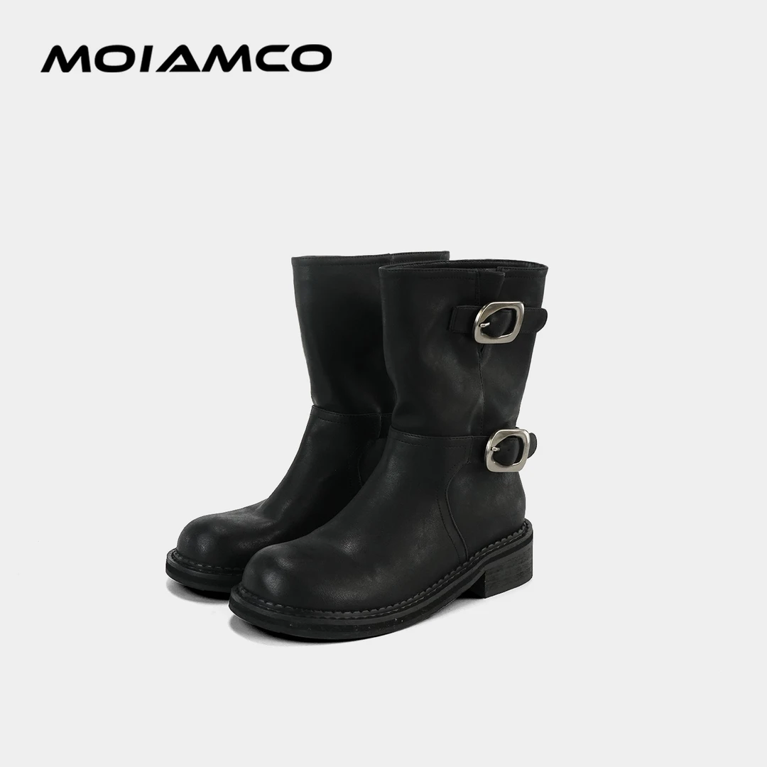 Molamco圆头方根真皮休闲短靴时装靴