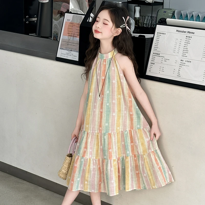 儿童2025年夏装大女童装裙子夏季背心吊带连衣裙宽松显瘦款花苞裙
