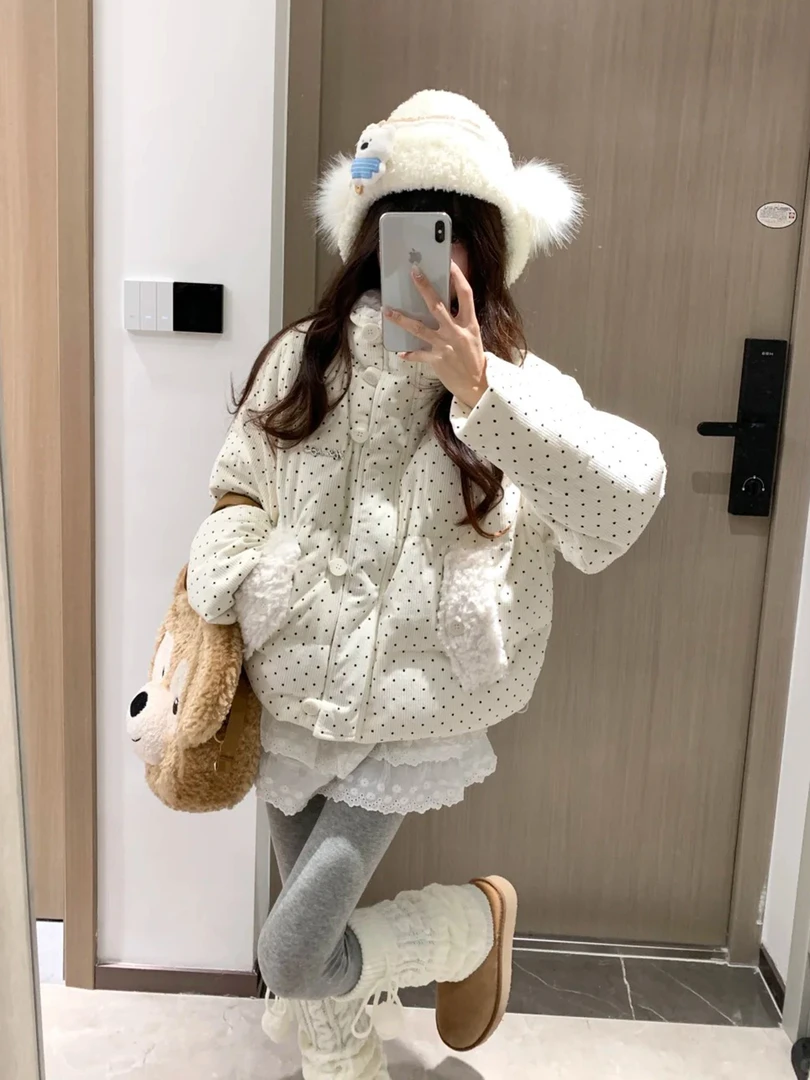 冬季超好看棉服女2025新款学生小个子波点棉袄短款棉衣外套女
