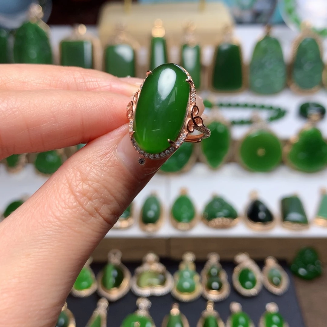 和田玉（碧玉）戒指银S925镶嵌