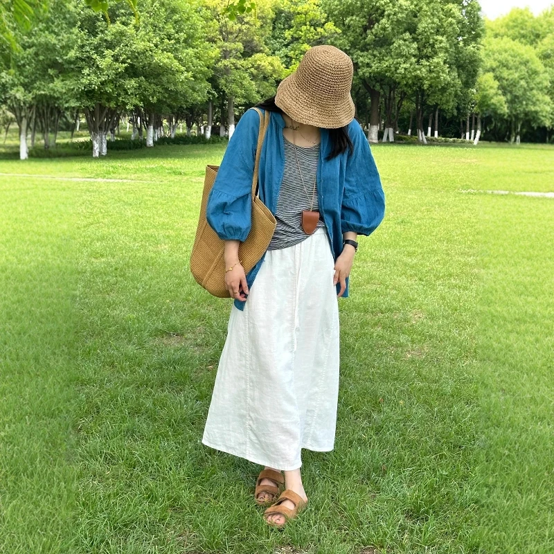 品质感绝了~高级感V领衬衣搭配亚麻半身裙两件套ins夏季舒适穿搭