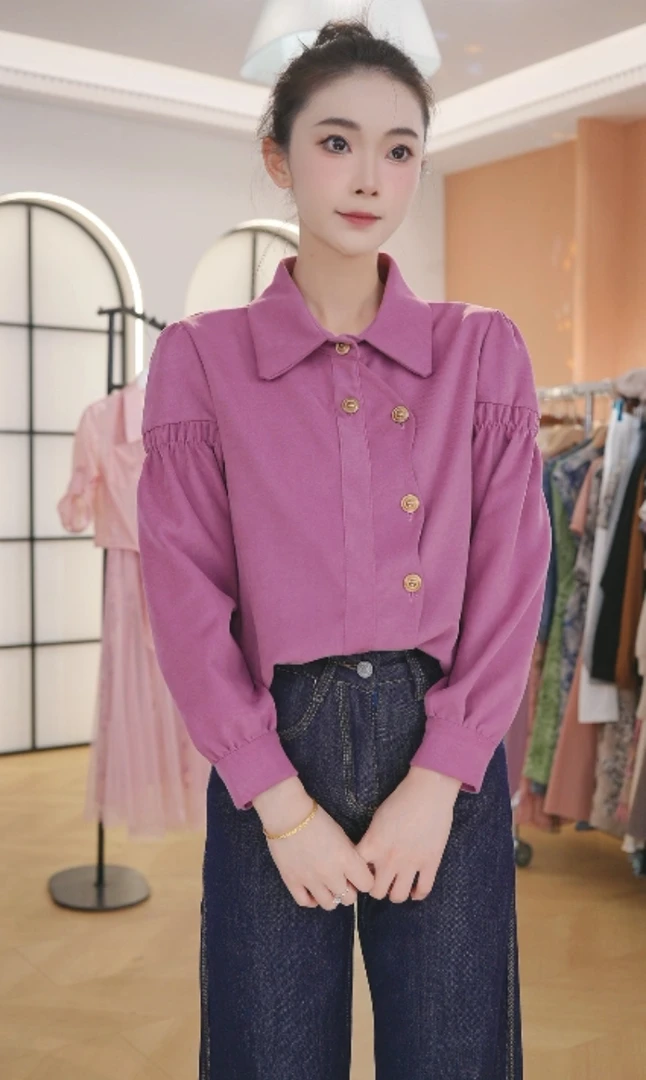 F长袖衬衫女秋装女款翻领条纹高级感洋气女上衣宽松休闲百搭