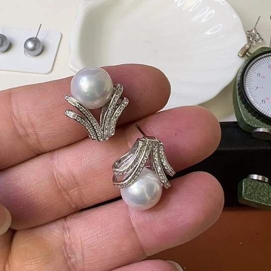 淡水珍珠耳饰银S925镶嵌
