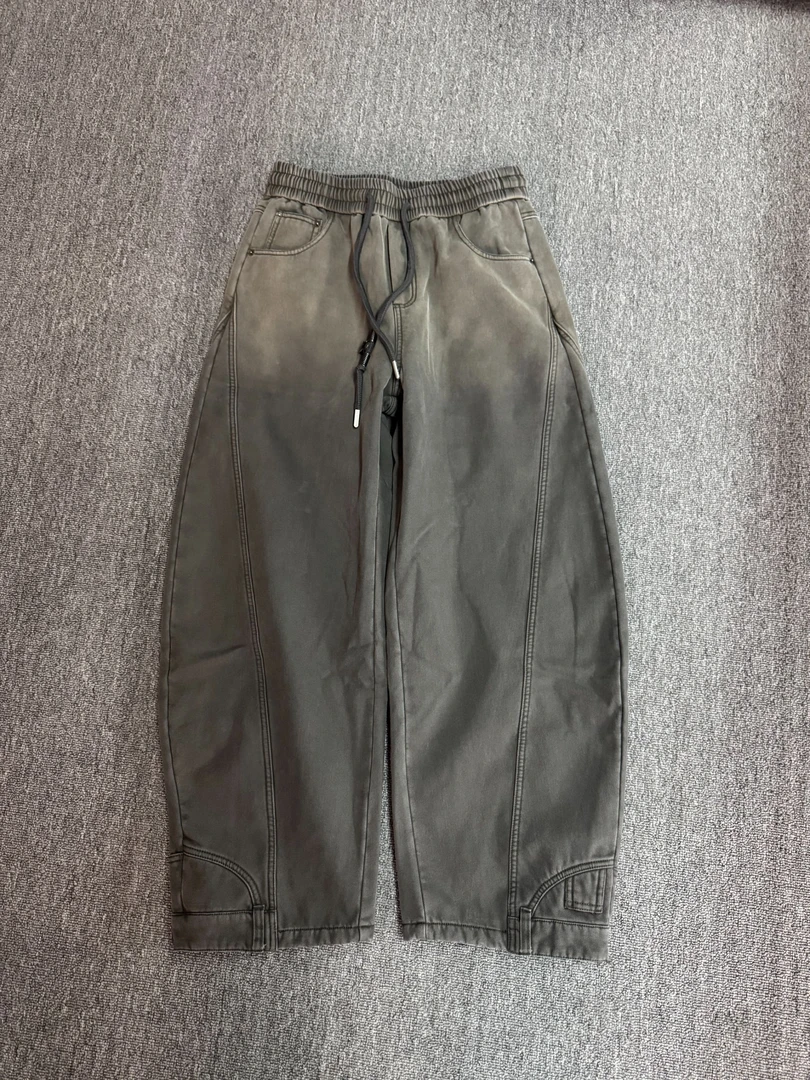 【HZ 男装】冬季加厚加绒休闲裤微阔微潮重工艺洗水渐变色休闲裤