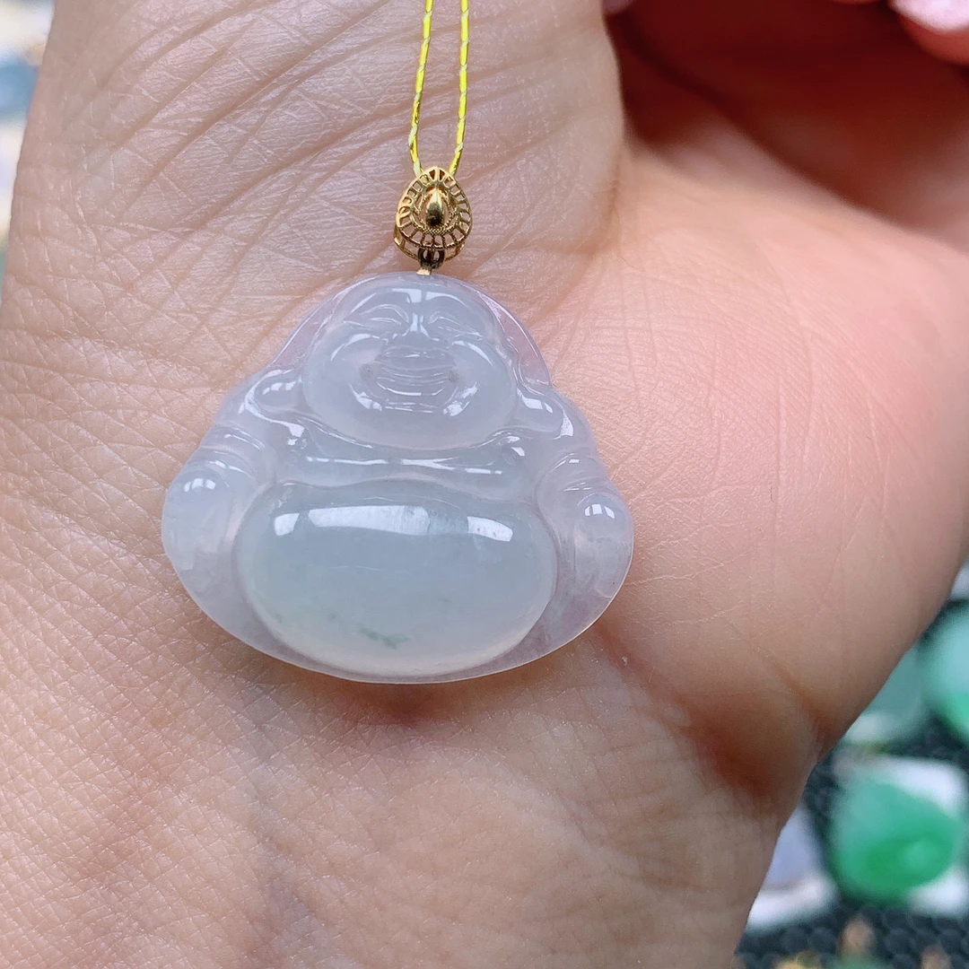 缅甸天然A货翡翠，冰飘花佛公 编号267/309尺寸21.5-24-5.1