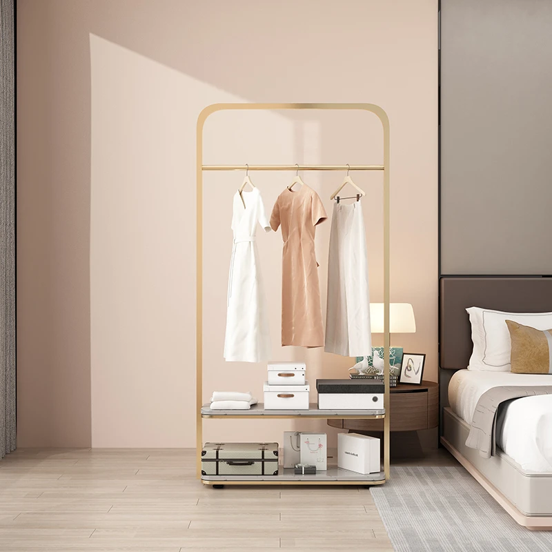衣架铁艺落地卧室可移动滑轮简易转角家用客厅网红简约现代衣帽架