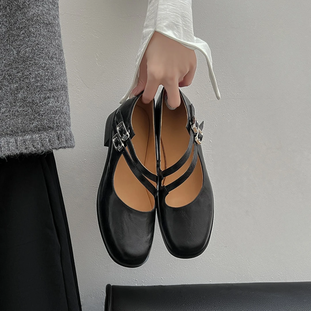 复古圆头黑色芭蕾舞鞋女气质浅口单鞋2025秋季新款两根带玛丽珍鞋