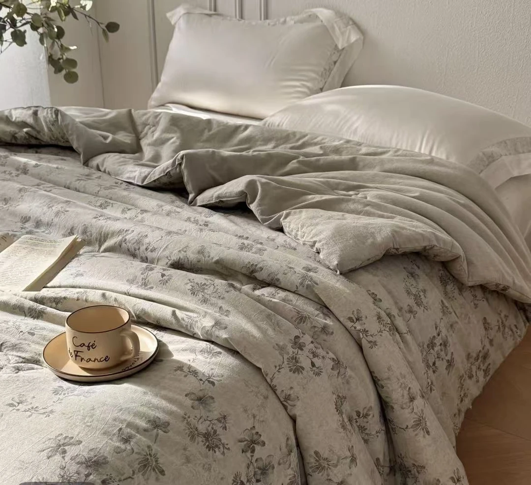 【灰色小花】秋冬被柔软亲肤可机洗水洗