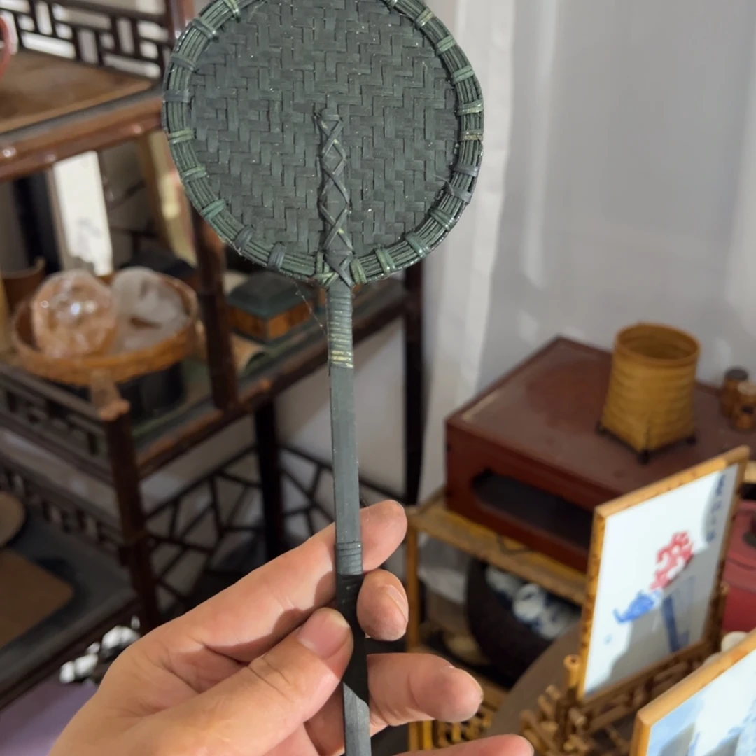 琉璃手工艺品竹编扇子炉扇绿色