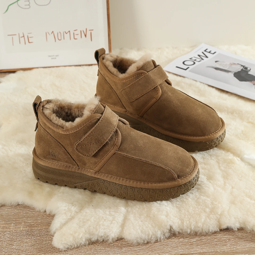 KS8819  全羊毛雪地靴男士冬季新款加绒加厚短筒保暖防滑厚底棉鞋