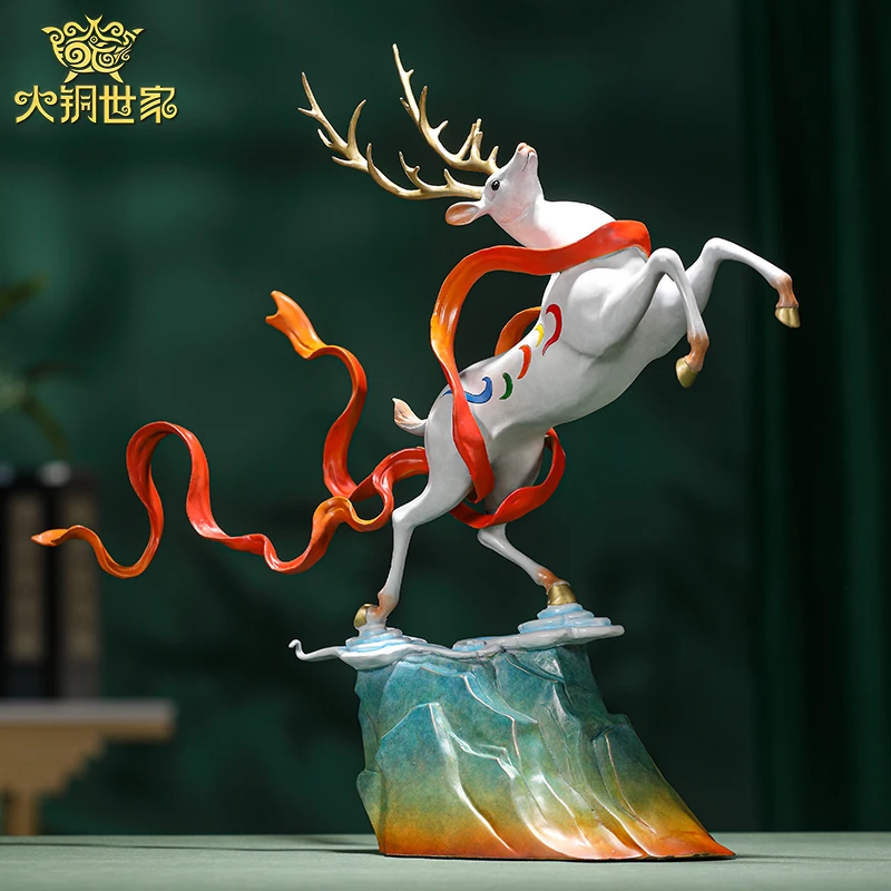 大铜世家【一路长红】敦煌九色鹿黄铜摆件家居高级感乔迁新居礼品
