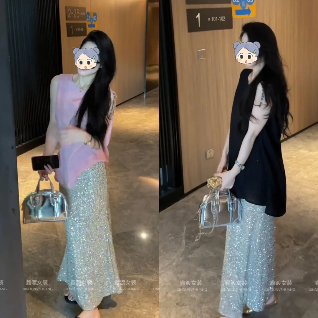 2025夏季新款时尚显瘦气质女士网红洋气两件套百搭款D21056