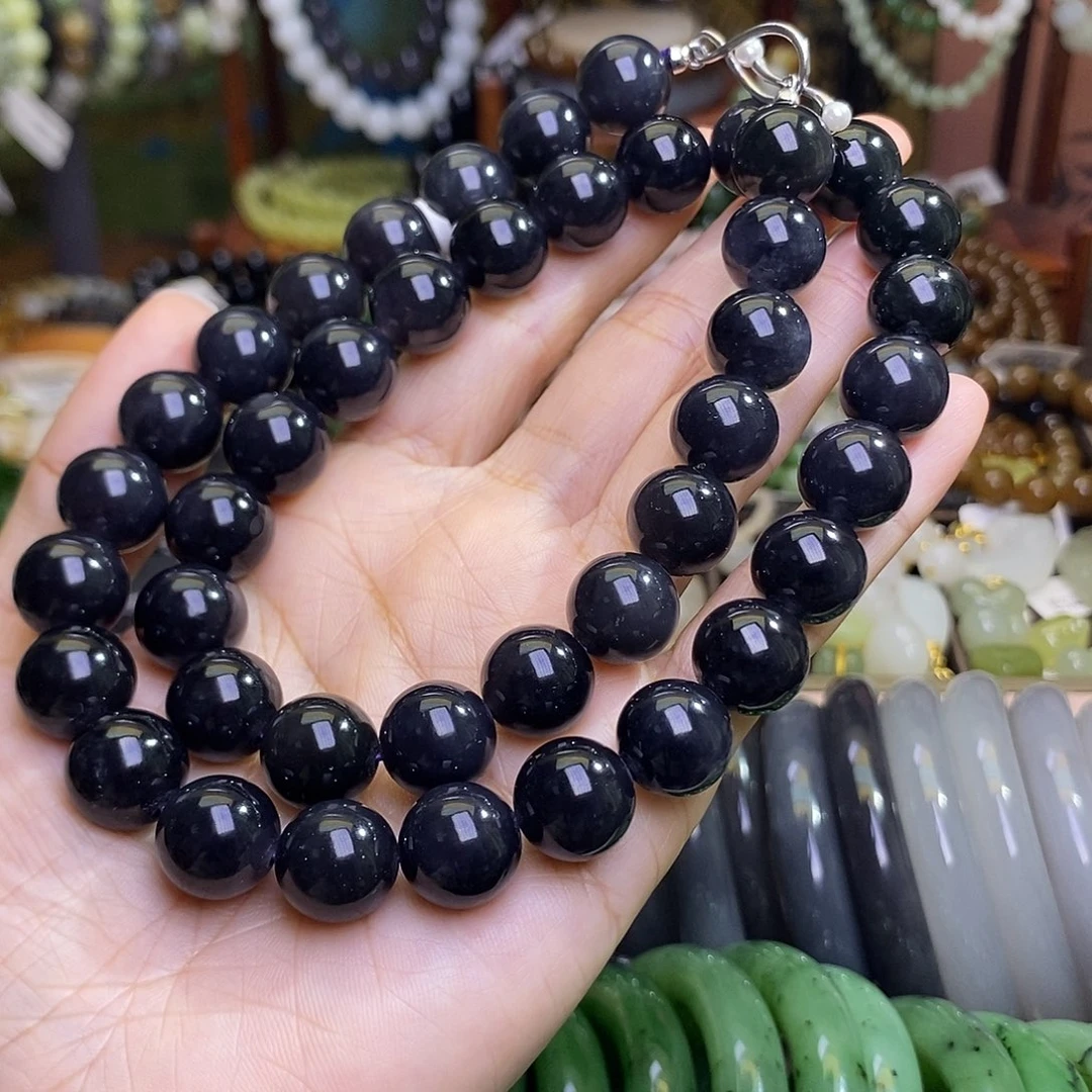 和田玉未镶嵌颈饰浓烟紫帝王紫项链约12MM