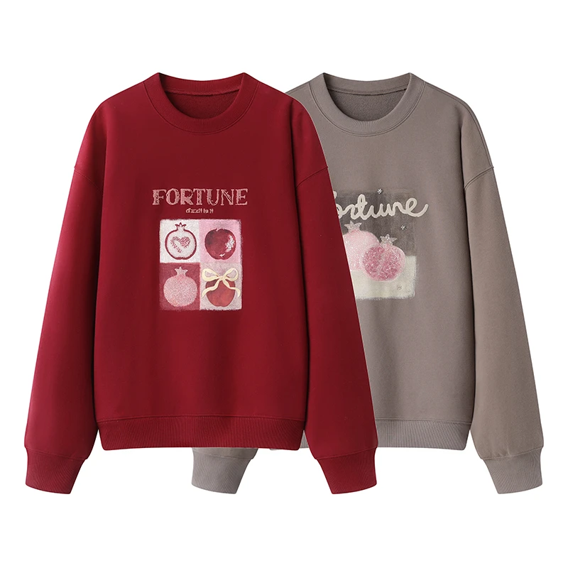 【X2733】春季新款时尚甜美虞书欣宽松印花字母圆领长袖卫衣上衣女