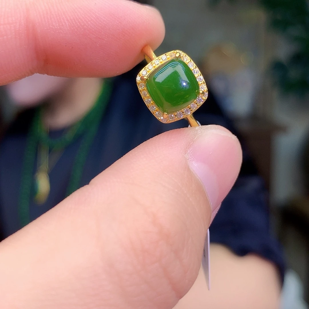 吊坠(不含链)银S925镶嵌和田玉（碧玉）戒指