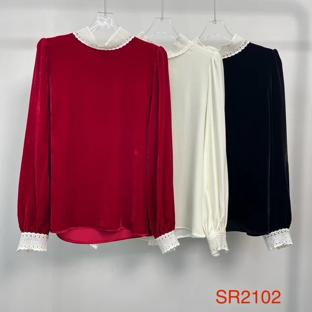 LSHOWYE｜蕾丝花边绒上衣SR2102