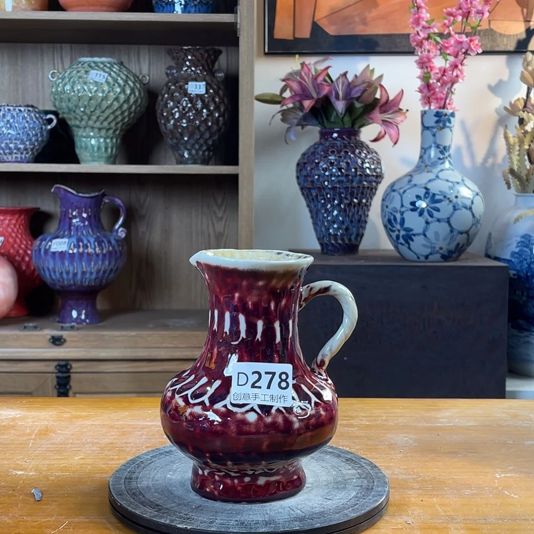 摆件陶瓷花瓶高17口径5盘泥微瑕