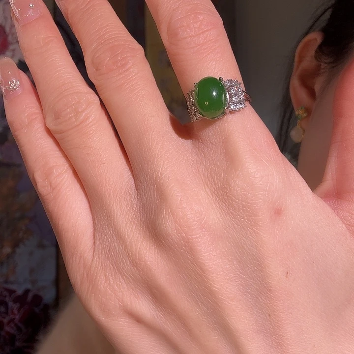 和田玉银S925镶嵌戒指