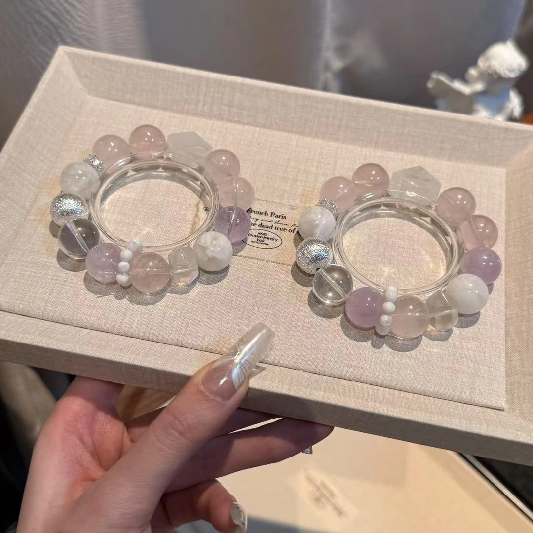 雪花幽灵星光粉紫阿塞银球白水晶手串 颜色微差多样性发其一ZW221