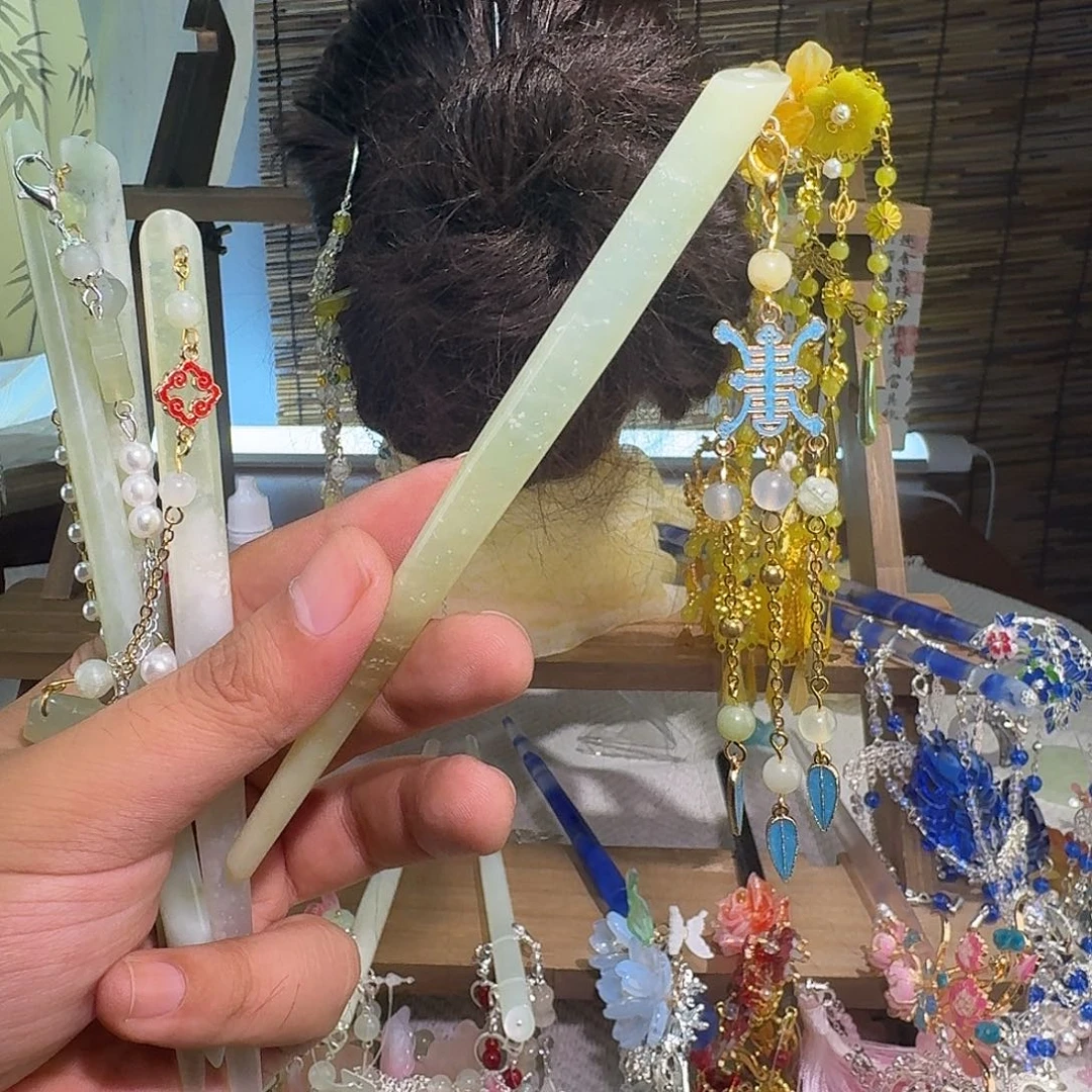 合金蛇纹石玉发饰