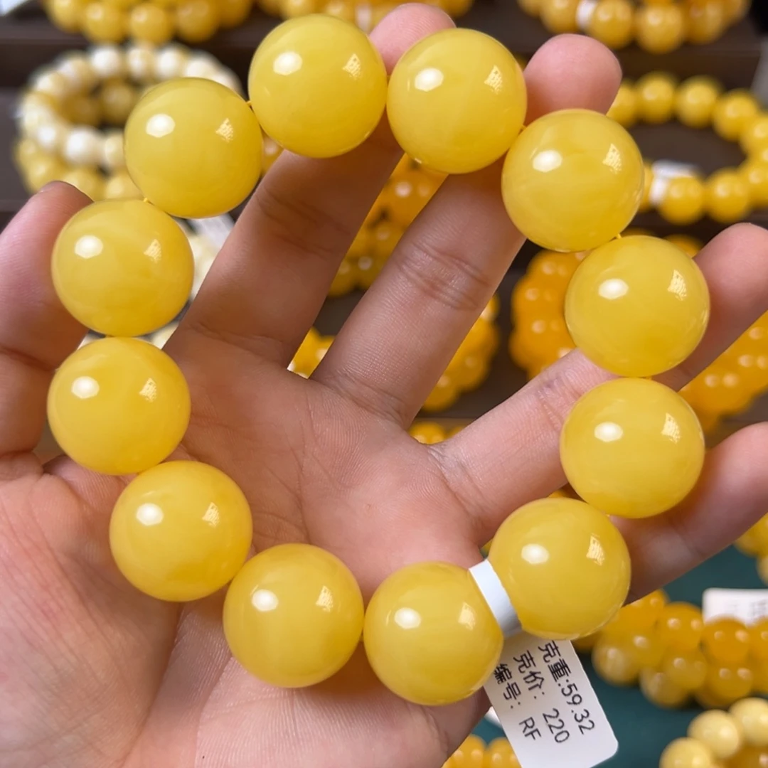 琥珀未镶嵌手链59.32g焦皮同料圆珠20mm rf