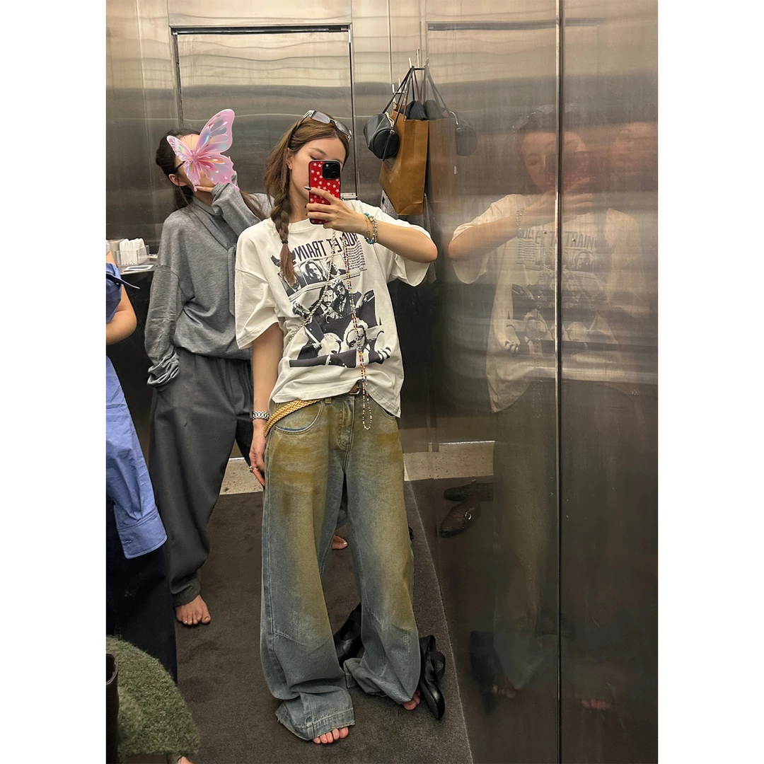 DYANGJUN【大地手稿】秋季新款脏染水洗牛仔裤