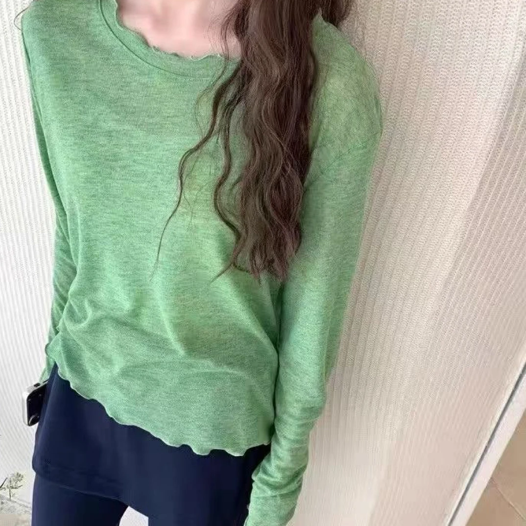 荷叶领木耳边百搭舒适薄款上衣春夏秋款韩系打底衫