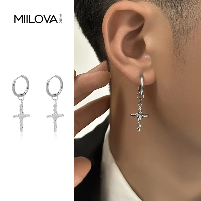 钛钢耳饰 潮流男士耳夹小众男个性十字架耳环痞帅耳饰无耳洞耳坠