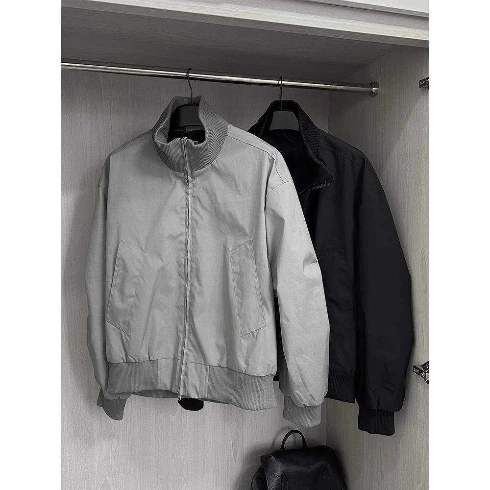 美式cleanfit飞行员夹克男款春秋廓形短款外套痞帅立领修身棒球服