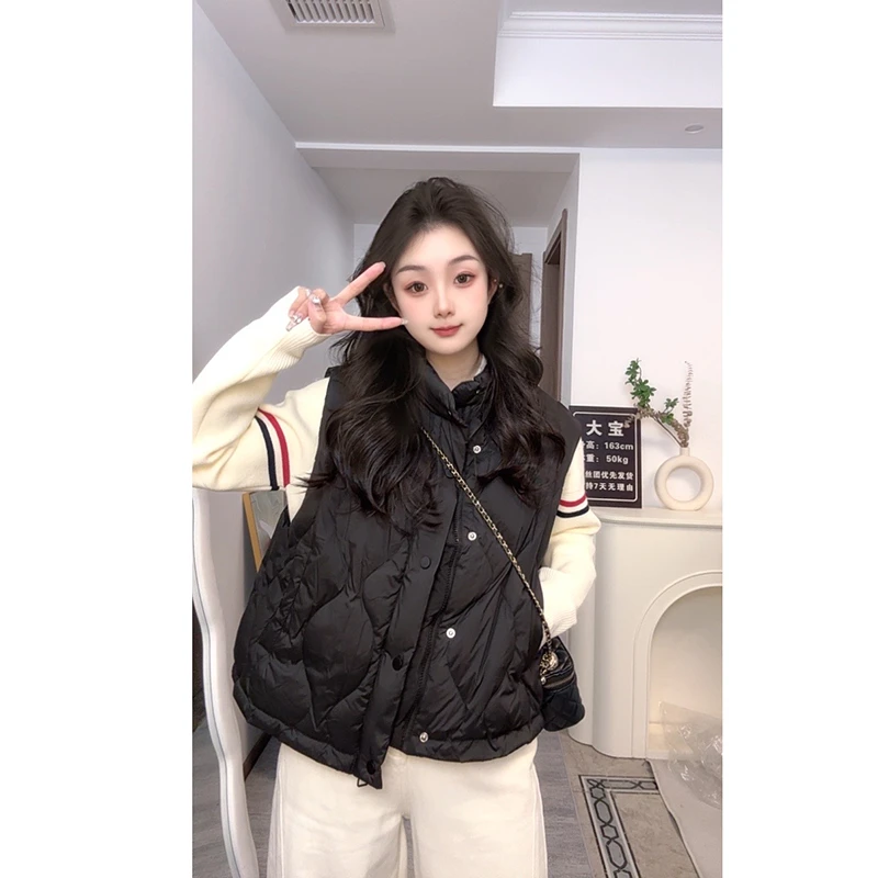 D韩版菱形格90品质白鸭绒时尚男女同款马甲2025款