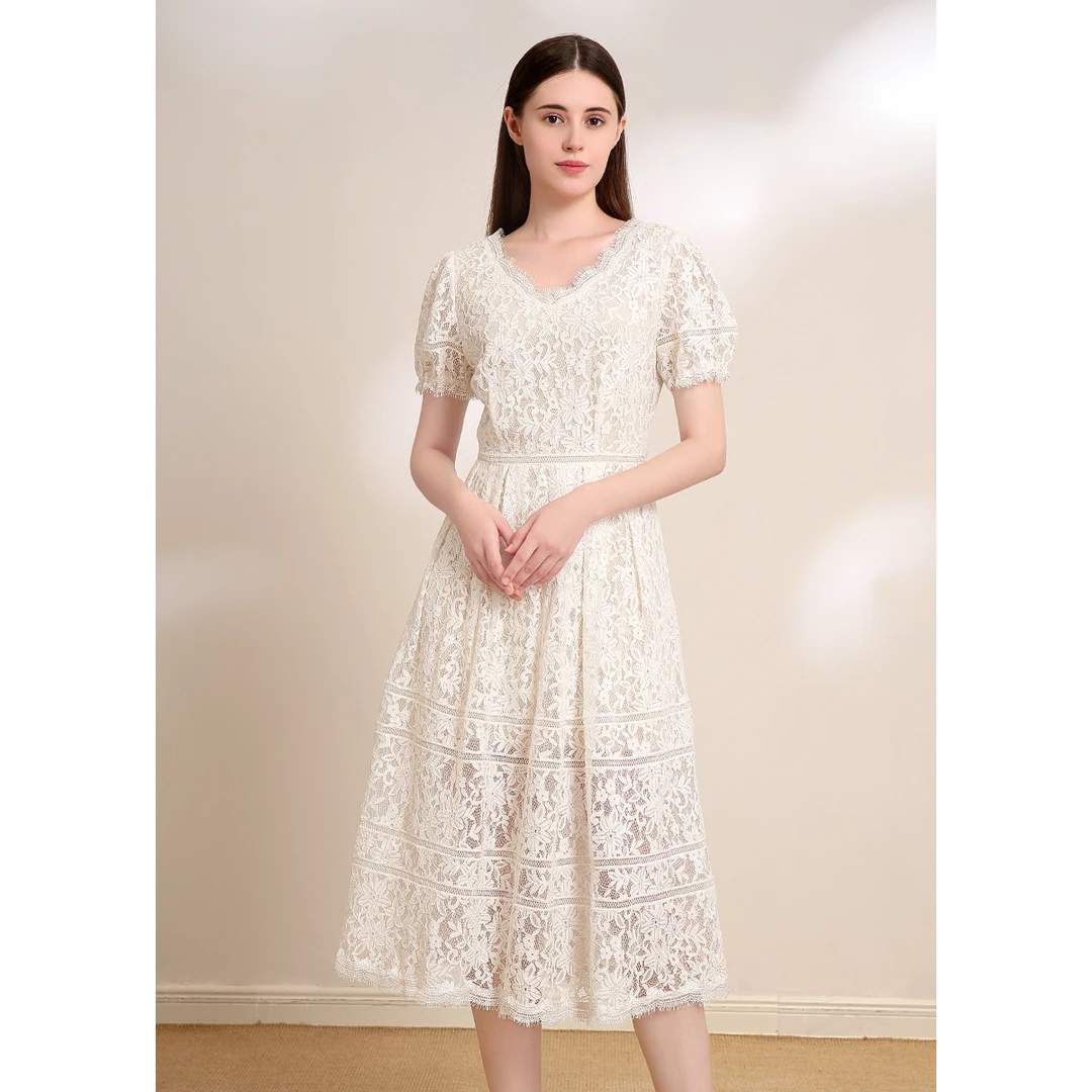 JETEZO春夏气质V领收腰连衣裙BB1EE073E1