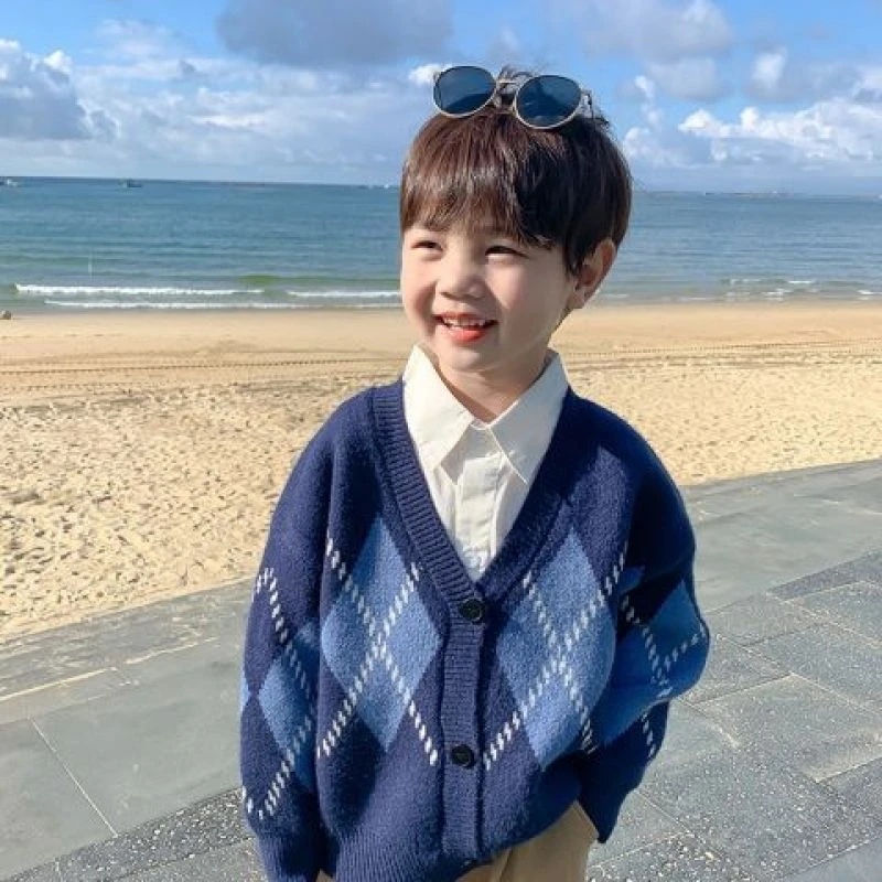 儿童针织开衫春秋款小童春季薄款男童毛衣洋气男宝宝春装外套韩版