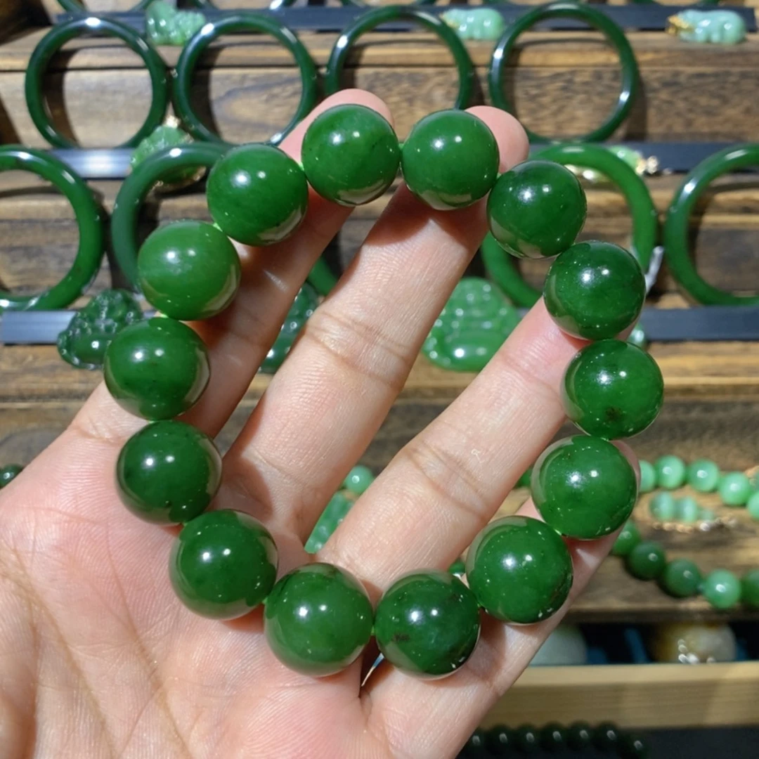 【闪购商品】和田玉未镶嵌吊坠(不含链)巴基斯坦菠菜绿手串 15