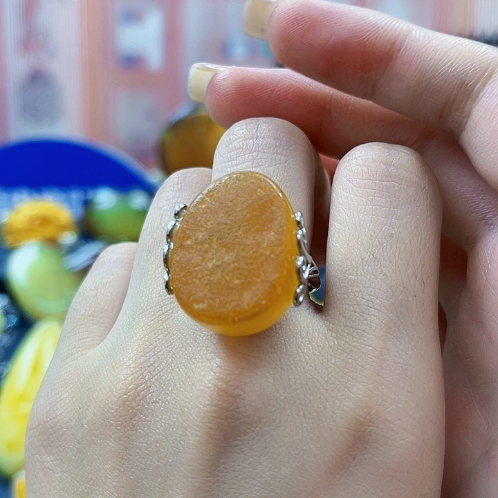 琥珀银S925镶嵌颈饰戒指