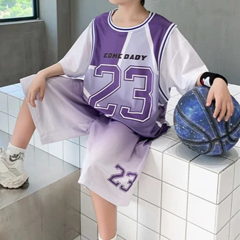 儿童套装2025男童夏季新品3303数字23中大童韩版球服渐变两件套